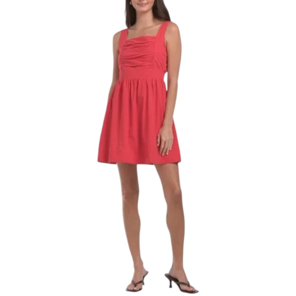 WHITE CLOSET Red Sleeveless Ruched Top Mini Dress